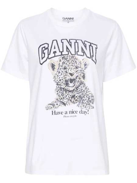 Tricouri Ganni Cotton t-shirt with print White Femei (BM 18077904) 1