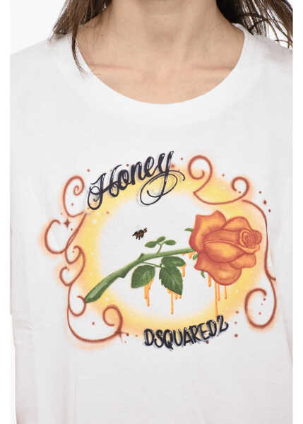 Tricouri DSQUARED2 Printed Cotton Crew-Neck T-Shirt White Femei (BM 18078298) 3