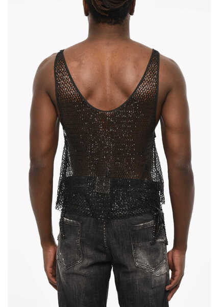 Tricouri DSQUARED2 Sequined Openwork Tank Top Black Barbati (BM 18078310) 2