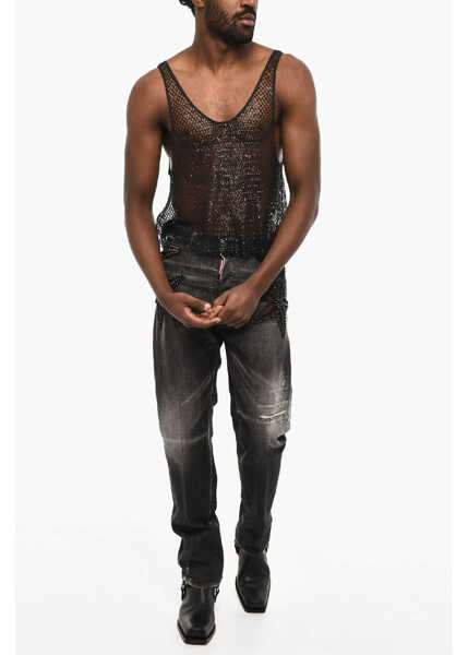 Tricouri DSQUARED2 Sequined Openwork Tank Top Black Barbati (BM 18078310) 4
