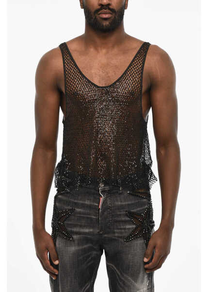 Tricouri DSQUARED2 Sequined Openwork Tank Top Black Barbati (BM 18078310) 1