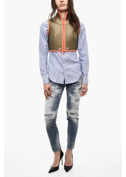 Jachete DSQUARED2 Cropped Technician Fabric Jacket With Contrasting Trim Green Femei (BM 18078334) 4