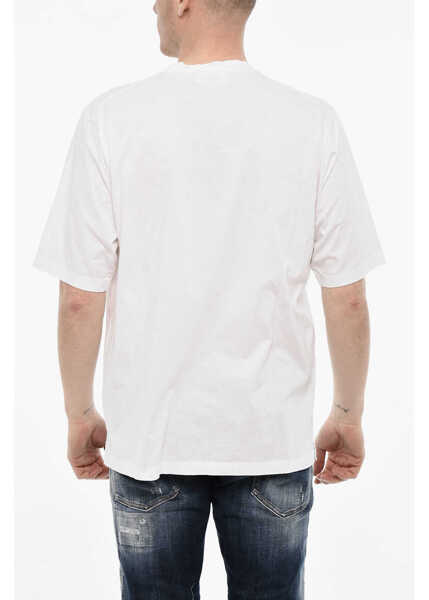 Tricouri DSQUARED2 Cotton Crew-Neck T-Shirt With Frontal Print White Barbati (BM 18078346) 2