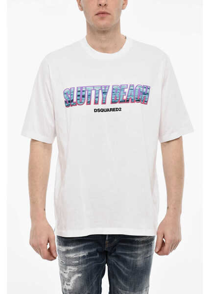 Tricouri DSQUARED2 Cotton Crew-Neck T-Shirt With Frontal Print White Barbati (BM 18078346) 1