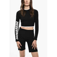 Seturi pijamale Underwear Cropped Pajama Long Sleeved Top With Logo Print Femei