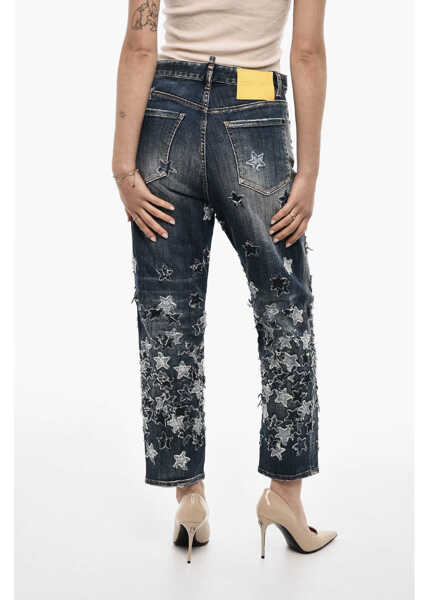 Blugi drepti DSQUARED2 Patchwork Vintage Effect Jeans Blue Femei (BM 18078370) 2