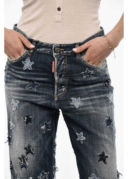 Blugi drepti DSQUARED2 Patchwork Vintage Effect Jeans Blue Femei (BM 18078370) 3