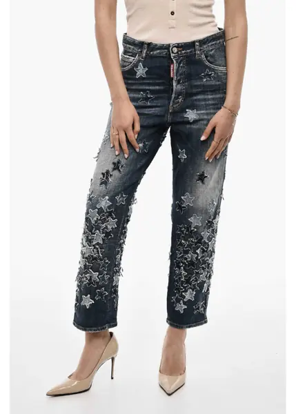 Blugi drepti DSQUARED2 Patchwork Vintage Effect Jeans Blue Femei (BM 18078370) 1