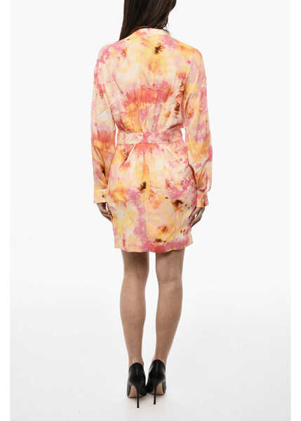 Rochii scurte DSQUARED2 Silk Blend Chemise Dress With Floral Motif Yellow Femei (BM 18078379) 2