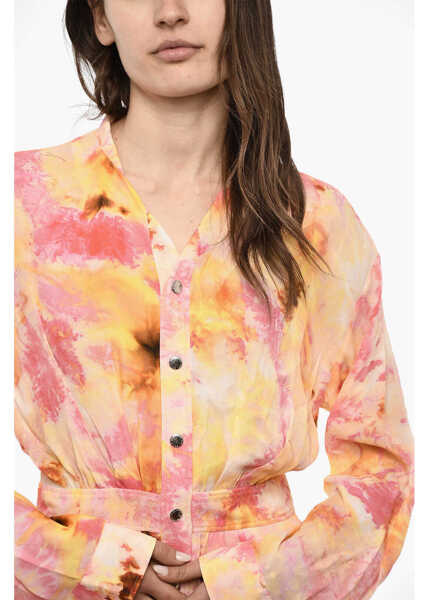 Rochii scurte DSQUARED2 Silk Blend Chemise Dress With Floral Motif Yellow Femei (BM 18078379) 3