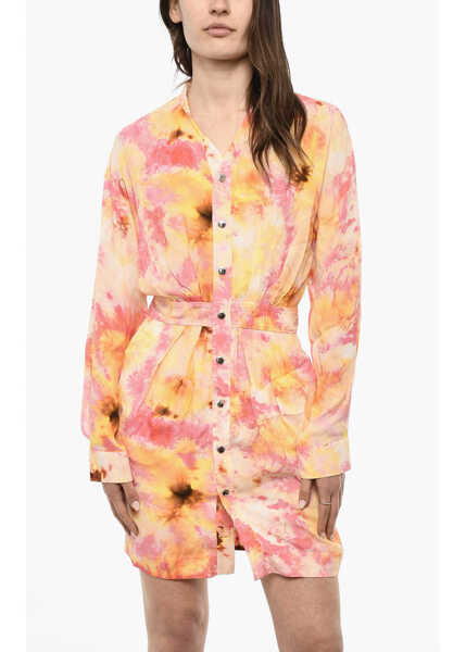 Rochii scurte DSQUARED2 Silk Blend Chemise Dress With Floral Motif Yellow Femei (BM 18078379) 4