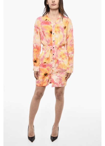 Rochii scurte DSQUARED2 Silk Blend Chemise Dress With Floral Motif Yellow Femei (BM 18078379) 1