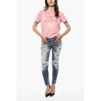 Imbracaminte Dama pagina 400 - Blugi drepti DSQUARED2 Distressed Bleached Jennifer Jeans Blue Femei (BM 18078397) - B-mall.ro
