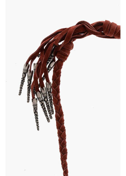 Coliere DSQUARED2 Braided Suede Necklace With Fringes And Metal Details Brown Femei (BM 18078583) 2
