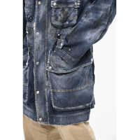 Geci Parka pentru Barbati - Geci Parka DSQUARED2 Vintage Effect Denim Parka With Utility Pockets Light Blue Barbati (BM 18078625) - B-mall.ro