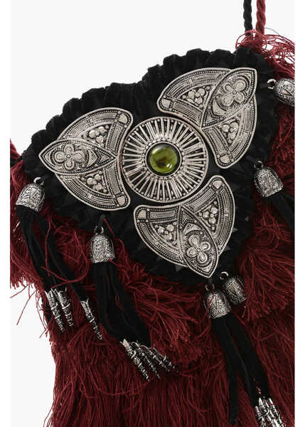 Coliere DSQUARED2 Leather And Metal Plastron Necklace With Fringes Black Femei (BM 18078652) 2