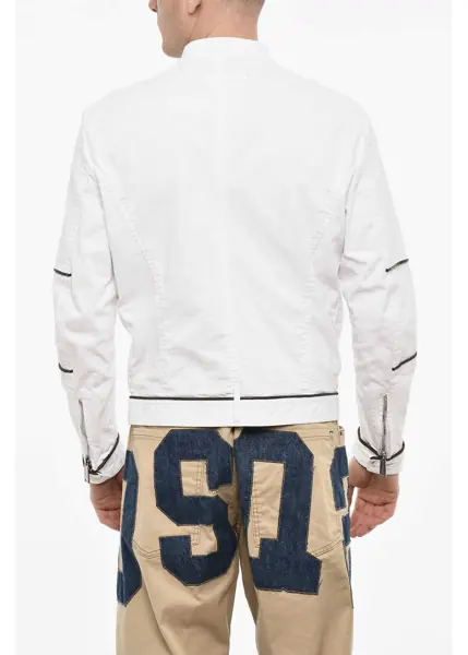 Geci biker DSQUARED2 Cotton Biker Jacket With Vegan Leather Details White Barbati (BM 18079144) 2