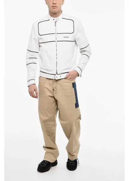 Geci biker DSQUARED2 Cotton Biker Jacket With Vegan Leather Details White Barbati (BM 18079144) 4