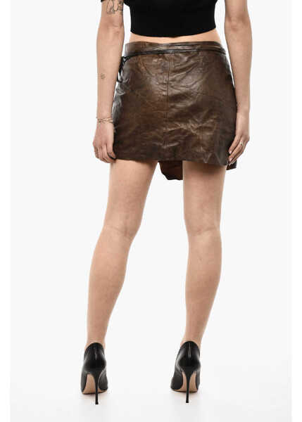 Fuste casual DSQUARED2 Wrap Leather Skirt With Lace-Up Detail Brown Femei (BM 18079147) 2