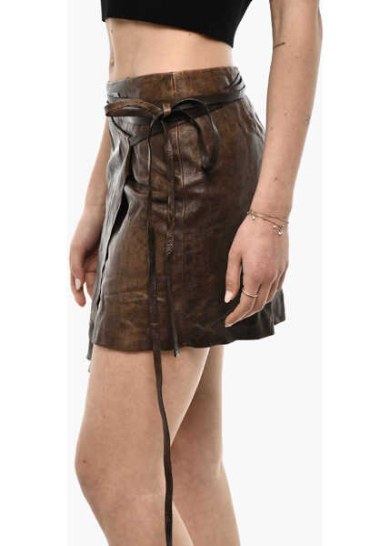Fuste casual DSQUARED2 Wrap Leather Skirt With Lace-Up Detail Brown Femei (BM 18079147) 3