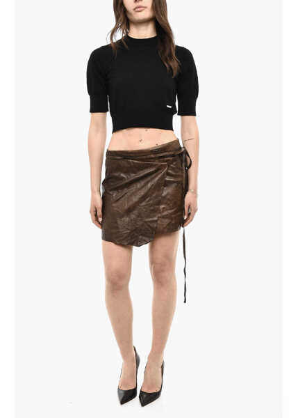 Fuste casual DSQUARED2 Wrap Leather Skirt With Lace-Up Detail Brown Femei (BM 18079147) 4