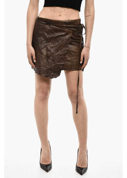 Fuste casual DSQUARED2 Wrap Leather Skirt With Lace-Up Detail Brown Femei (BM 18079147) 1