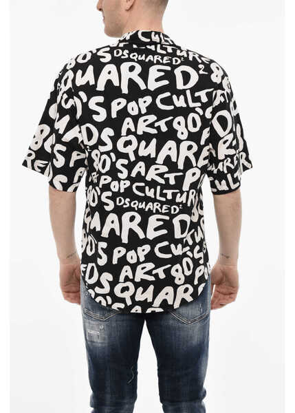 Camasi casual DSQUARED2 All-Over Logo Cotton Shirt Black & White Barbati (BM 18079171) 2