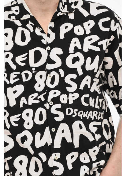 Camasi casual DSQUARED2 All-Over Logo Cotton Shirt Black & White Barbati (BM 18079171) 3