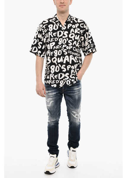 Camasi casual DSQUARED2 All-Over Logo Cotton Shirt Black & White Barbati (BM 18079171) 4