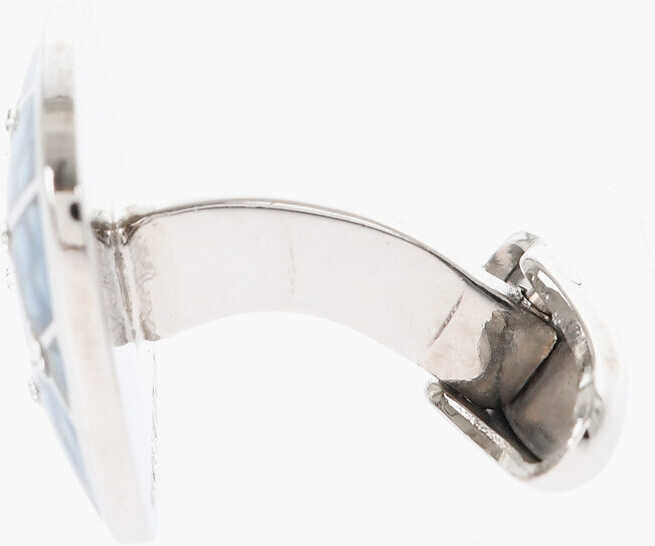 Butoni CORNELIANI Enameled Brass Cufflinks With Swarovskis Light Blue Barbati (BM 18079198) 2