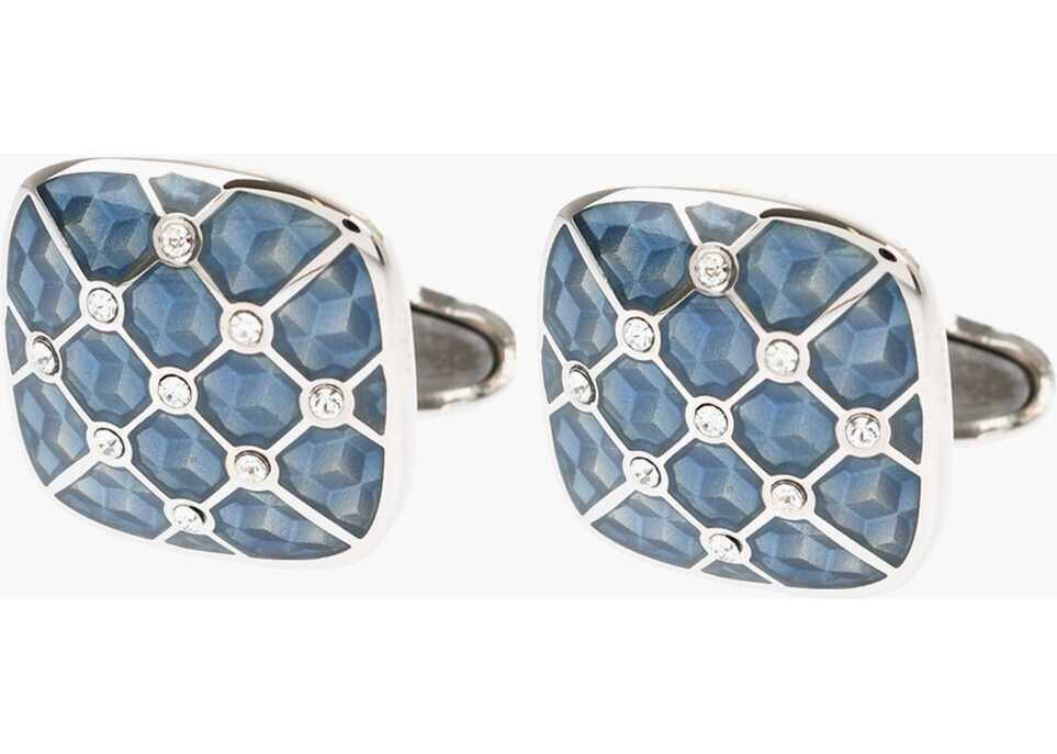 Butoni CORNELIANI Enameled Brass Cufflinks With Swarovskis Light Blue Barbati (BM 18079198) 1