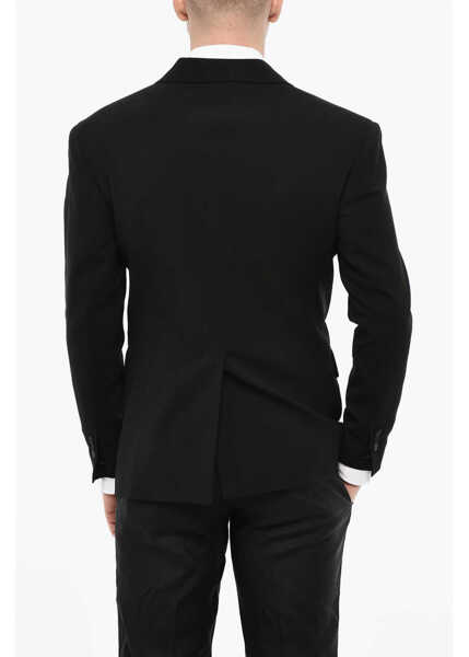 Sacouri DSQUARED2 Wool Blend Double Breasted Blazer With Satin Peak Lapel Black Barbati (BM 18079423) 2