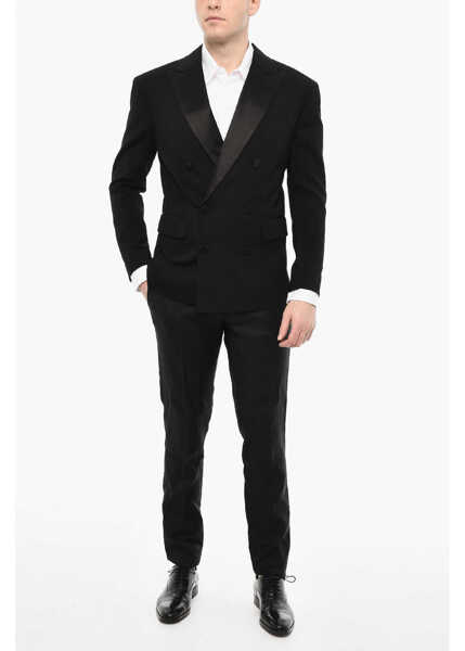 Sacouri DSQUARED2 Wool Blend Double Breasted Blazer With Satin Peak Lapel Black Barbati (BM 18079423) 4