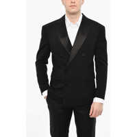 Sacouri Wool Blend Double Breasted Blazer With Satin Peak Lapel Barbati