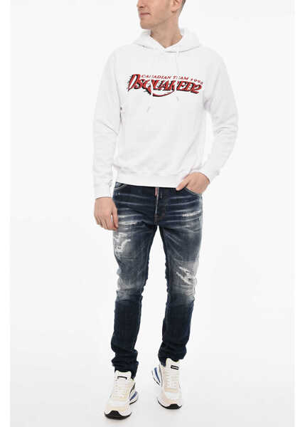 Bluze de trening DSQUARED2 Cotton Hoodie With Logo Print White Barbati (BM 18079432) 4