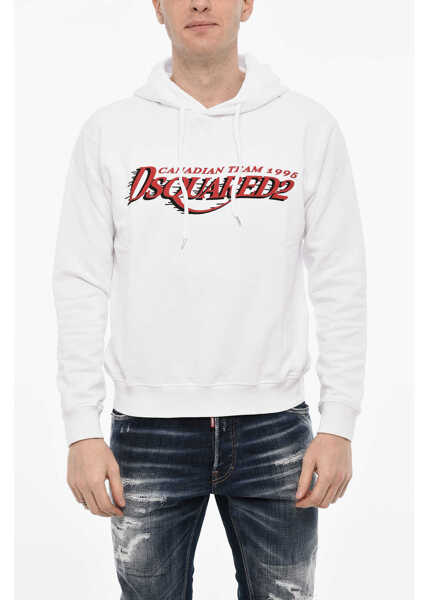 Bluze de trening DSQUARED2 Cotton Hoodie With Logo Print White Barbati (BM 18079432) 1