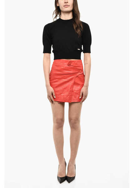 Fuste casual DSQUARED2 Wrap Hammered Leather Skirt Red Femei (BM 18079600) 4