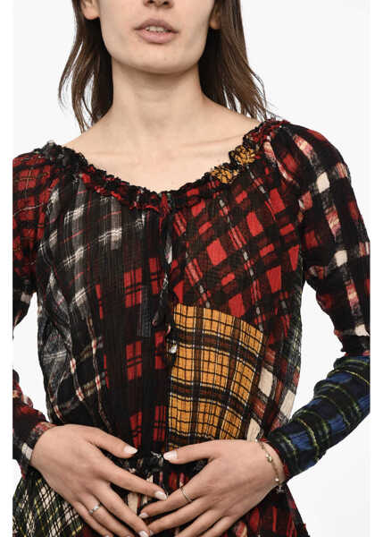 Rochii lungi DSQUARED2 Long Sleeved Silk Blend Dress With Tartan Motif Multicolor Femei (BM 18079663) 3