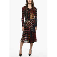 Rochii lungi Long Sleeved Silk Blend Dress With Tartan Motif Femei
