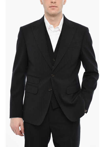 Costume DSQUARED2 Prinstriped Single Breasted 3 Pieces Suit With Flap Pockets Blue Barbati (BM 18079750) 2