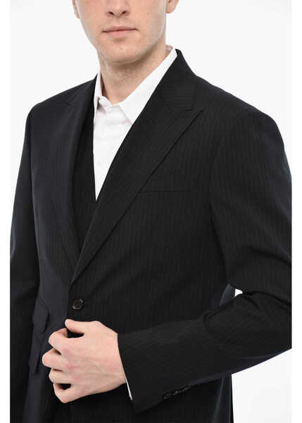 Costume DSQUARED2 Prinstriped Single Breasted 3 Pieces Suit With Flap Pockets Blue Barbati (BM 18079750) 3