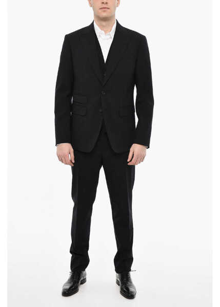 Costume DSQUARED2 Prinstriped Single Breasted 3 Pieces Suit With Flap Pockets Blue Barbati (BM 18079750) 1