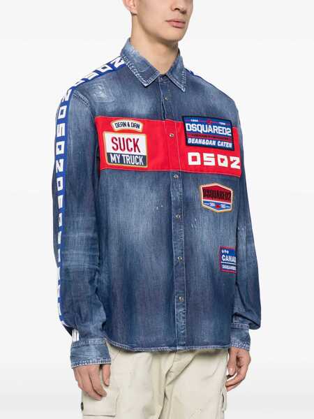 Camasi de blugi DSQUARED2 Denim My Truck Shirt With Patches Blue Barbati (BM 18079774) 3