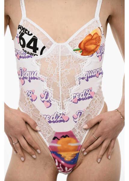 Sosete DSQUARED2 Lace Printed Body White Femei (BM 18079822) 3