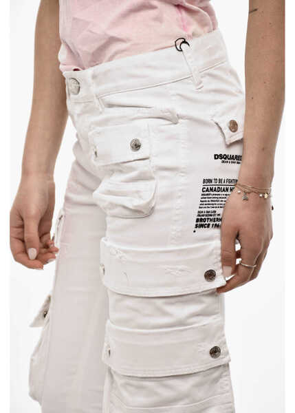 Pantaloni casual DSQUARED2 Low Waist Skinny Cargo Pants White Femei (BM 18079945) 3