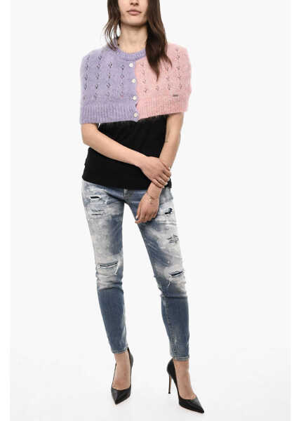 Pulovere casual DSQUARED2 Two-Tone Cropped Cape With Cut Out Details Pink Femei (BM 18079954) 4