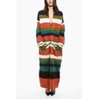 Cardigane Striped Wool Blend Long Cardigan Femei