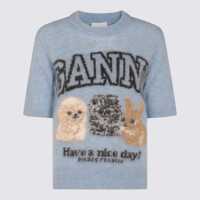 Pulovere Ganni Light Blue Wool Knitwear Femei