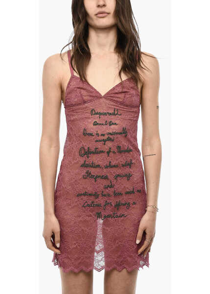 Seturi pijamale DSQUARED2 Underwear Embroidered Lace Slip Dress Pink Femei (BM 18086455) 1