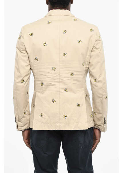 Sacouri elegante DSQUARED2 Embroidered Cotton Twill 2 Buttons With Flap Pockets Beige Barbati (BM 18086551) 2